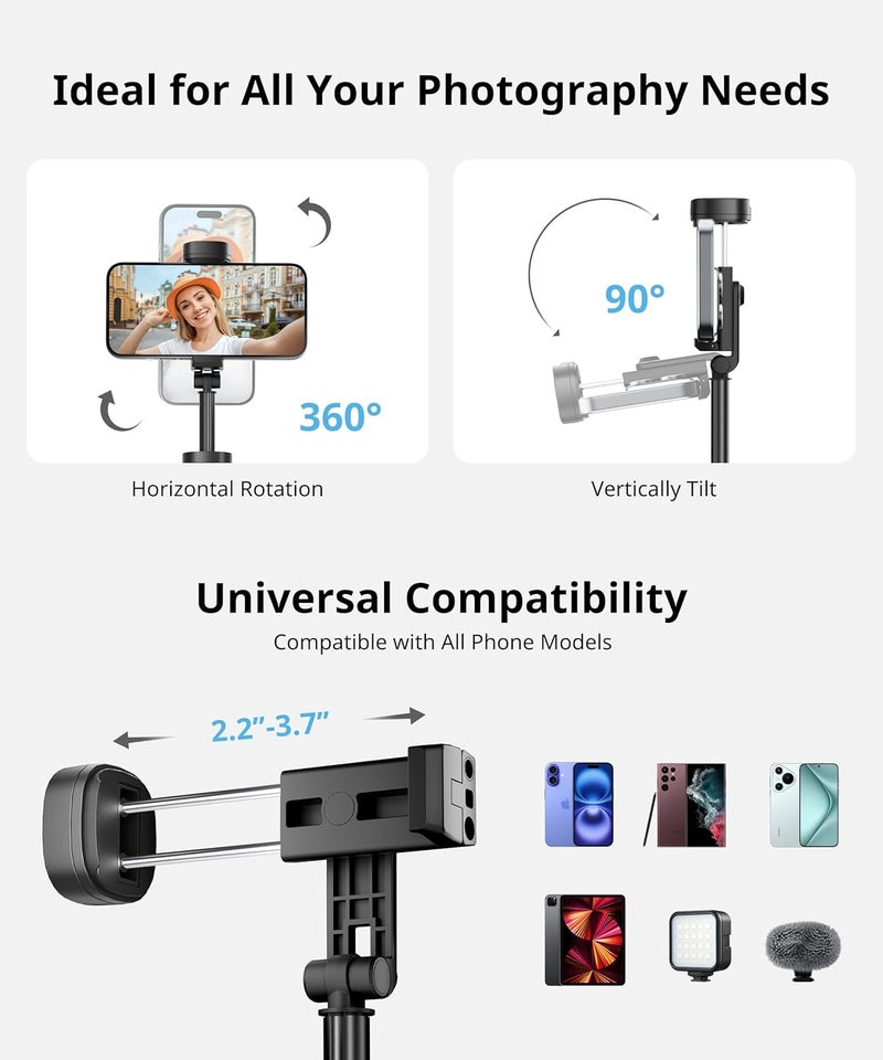 Fuloview Selfie Stick Travel Tripod for iPhone Wireless Remote for Selfies, Extendable Selfie Stick for iPhone, iPhoneTripod for Video Recording, 60 inch, Black - Image 4